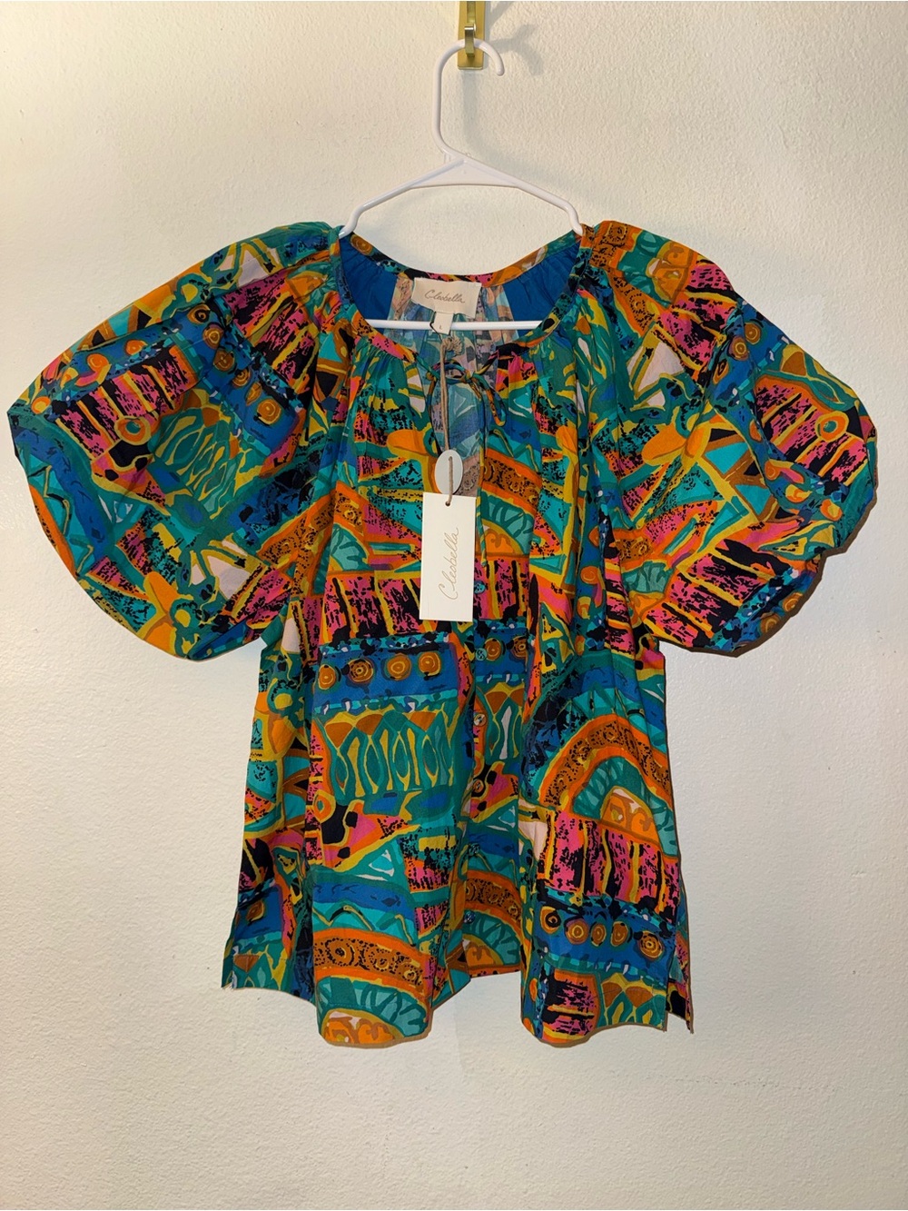 Cleobella Teal Multi-Color Puff Sleeve Blouse